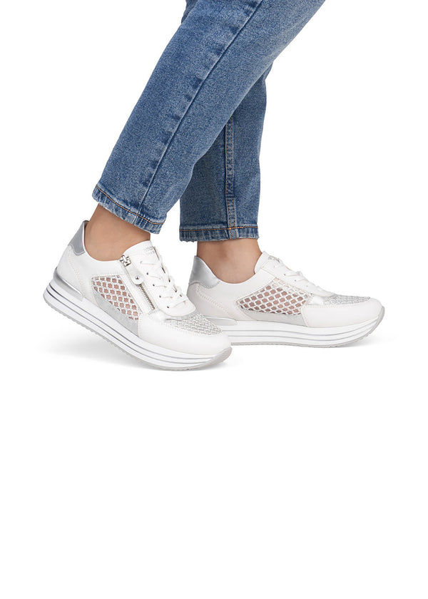 Sneakers med tjock sula - vit, genomskinliga spetskanter