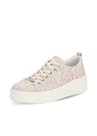Sneakers with thick sole - light-colored fabric surface