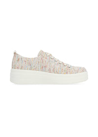 Sneakers with thick sole - light-colored fabric surface