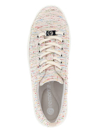 Sneakers with thick sole - light-colored fabric surface