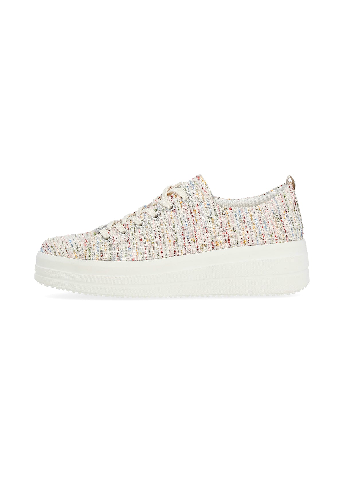 Sneakers with thick sole - light-colored fabric surface