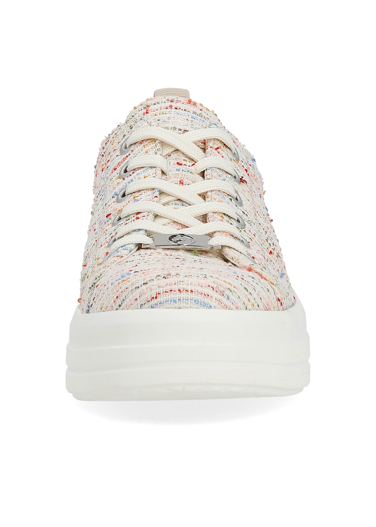 Sneakers with thick sole - light-colored fabric surface