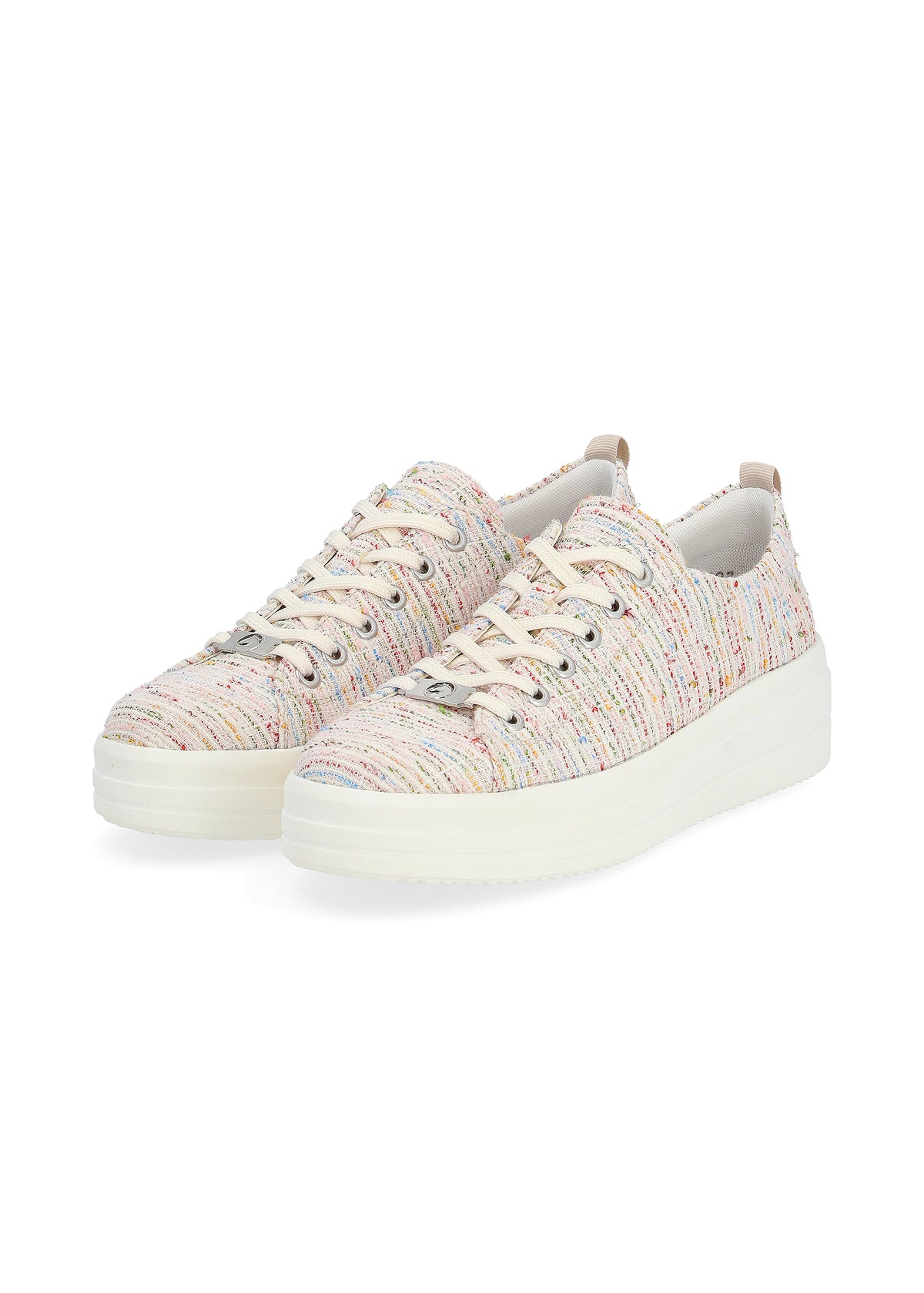 Sneakers with thick sole - light-colored fabric surface