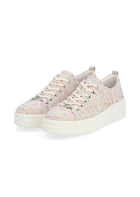 Sneakers with thick sole - light-colored fabric surface