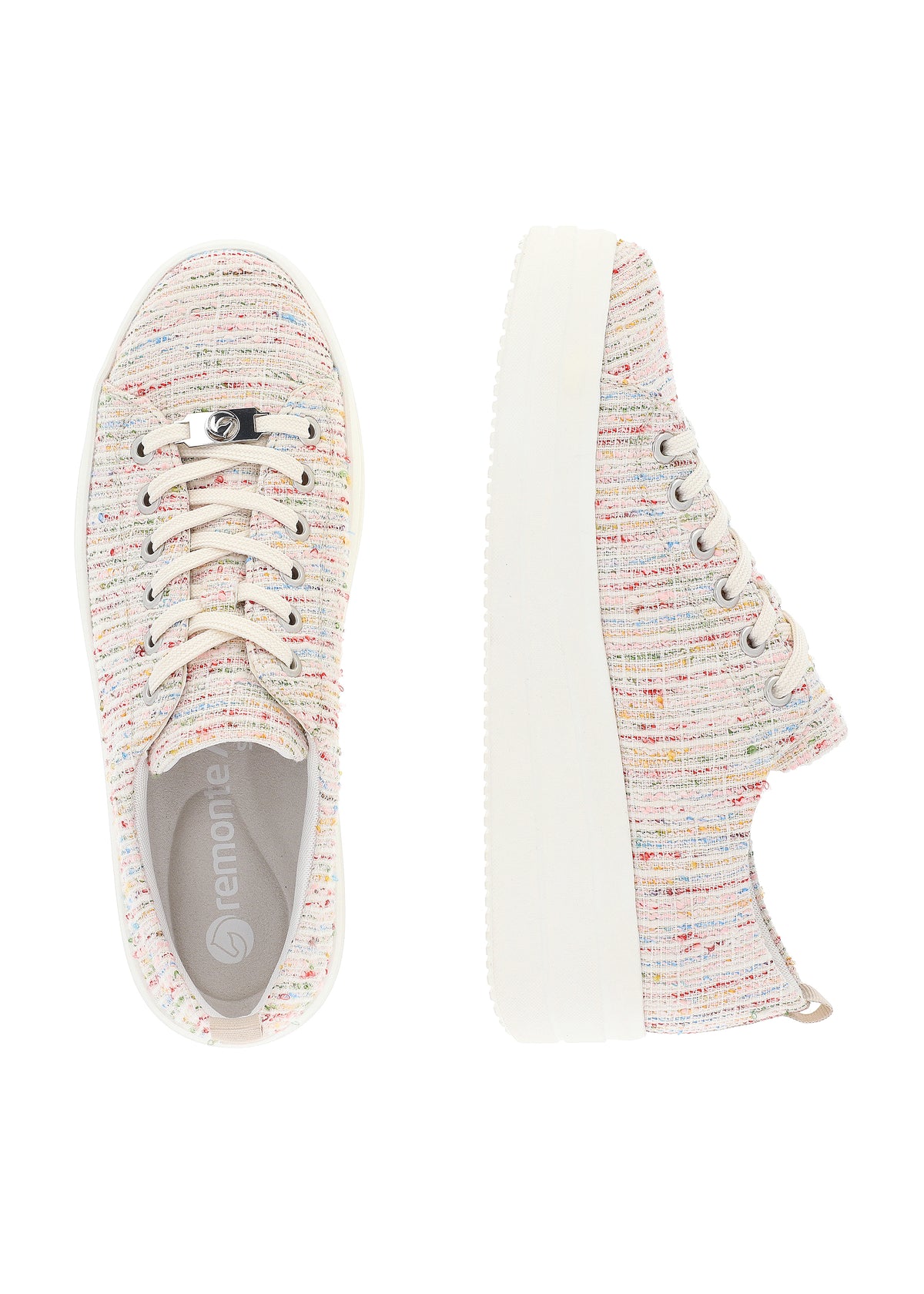 Sneakers with thick sole - light-colored fabric surface