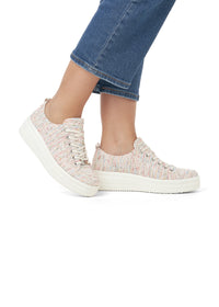 Sneakers with thick sole - light-colored fabric surface