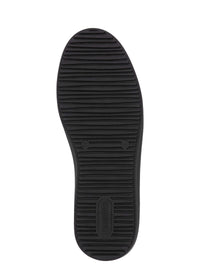 Sneakers with thick soles - black patent leather, silver-colored lace decorations