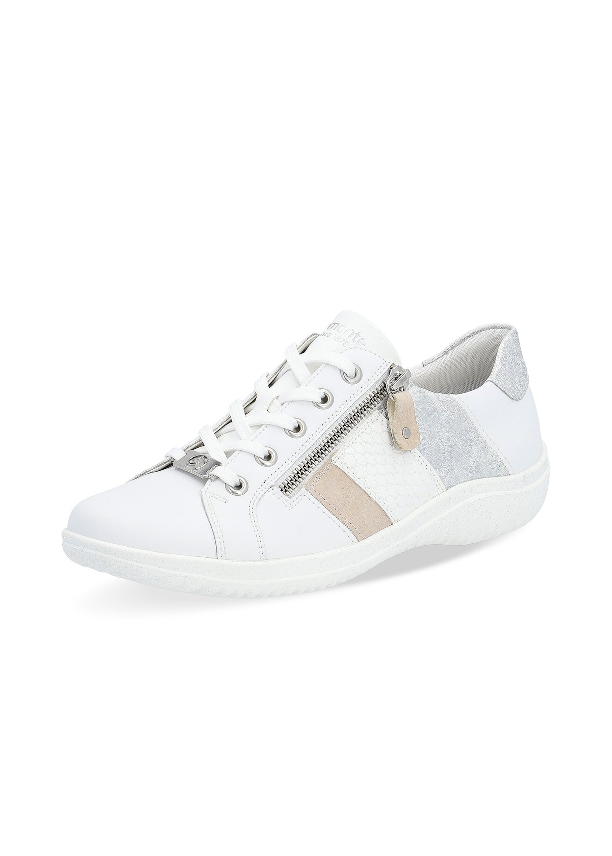 Promenadskor - vit läder, beige och silverfärgade detaljer