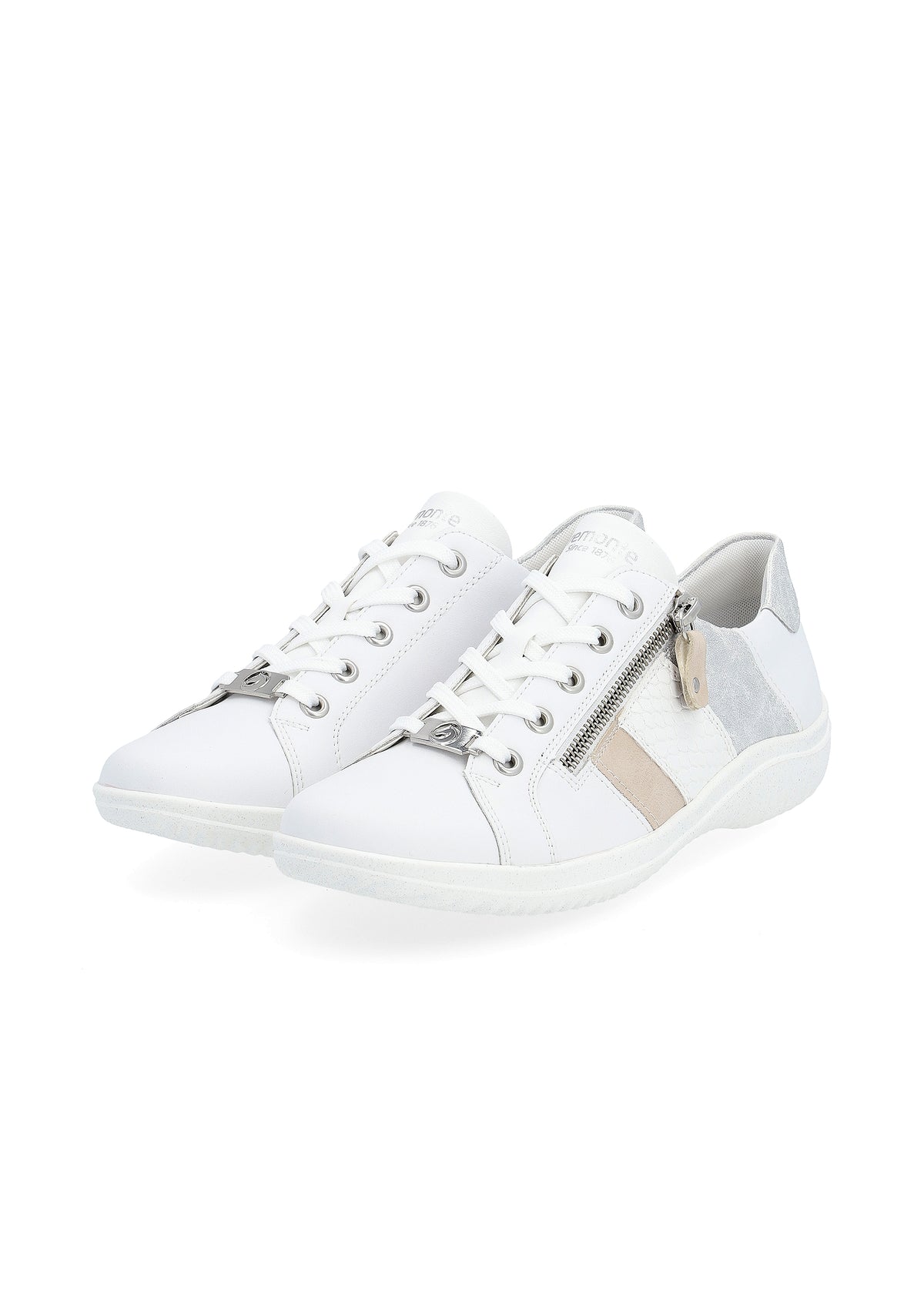 Promenadskor - vit läder, beige och silverfärgade detaljer