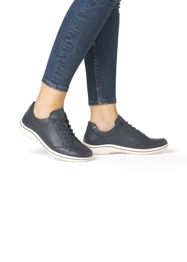 Walking shoes - dark blue leather, white sole