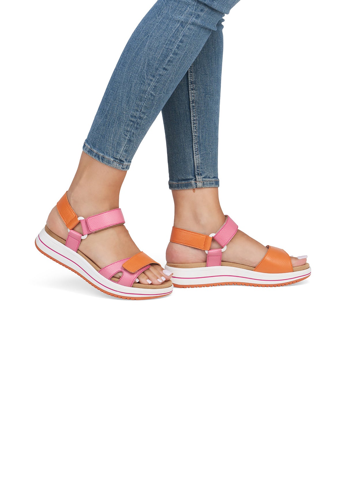 Sandals with thick soles - pink-orange leather