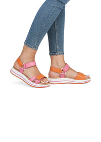 Sandals with thick soles - pink-orange leather