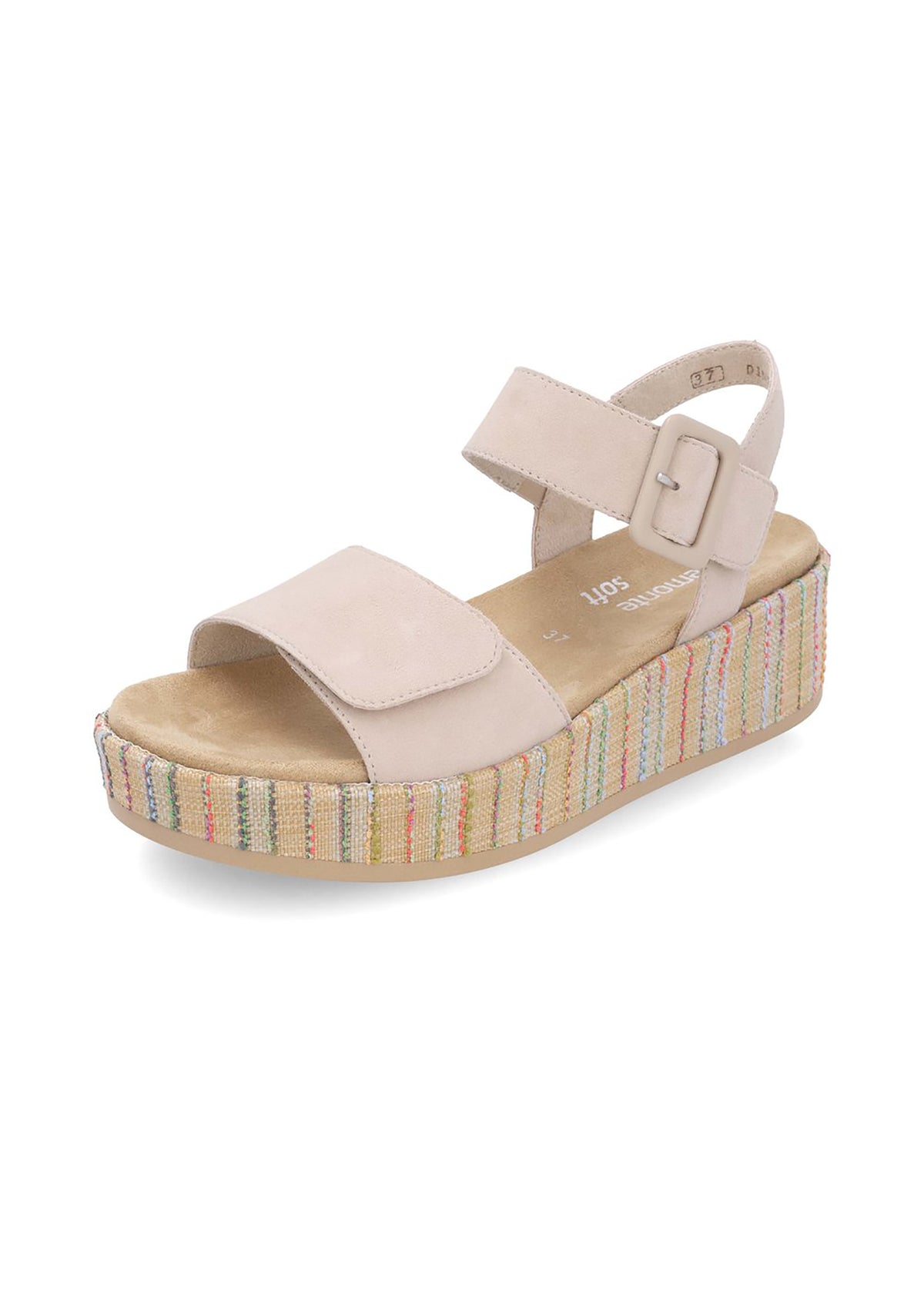 Sandals with thick sole - beige leather, multicolored sole
