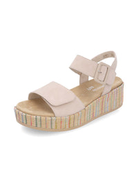 Sandals with thick sole - beige leather, multicolored sole