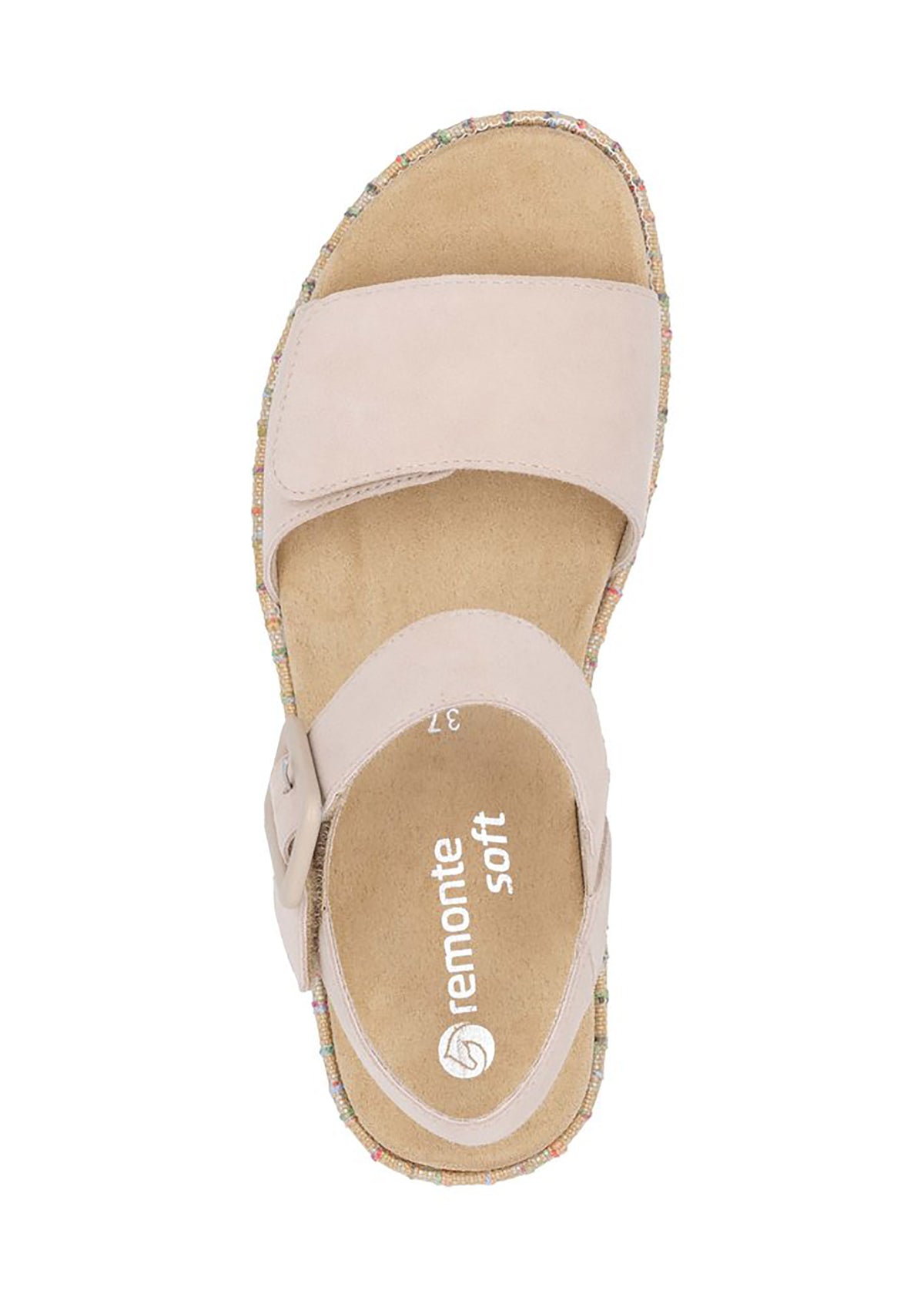 Sandals with thick sole - beige leather, multicolored sole