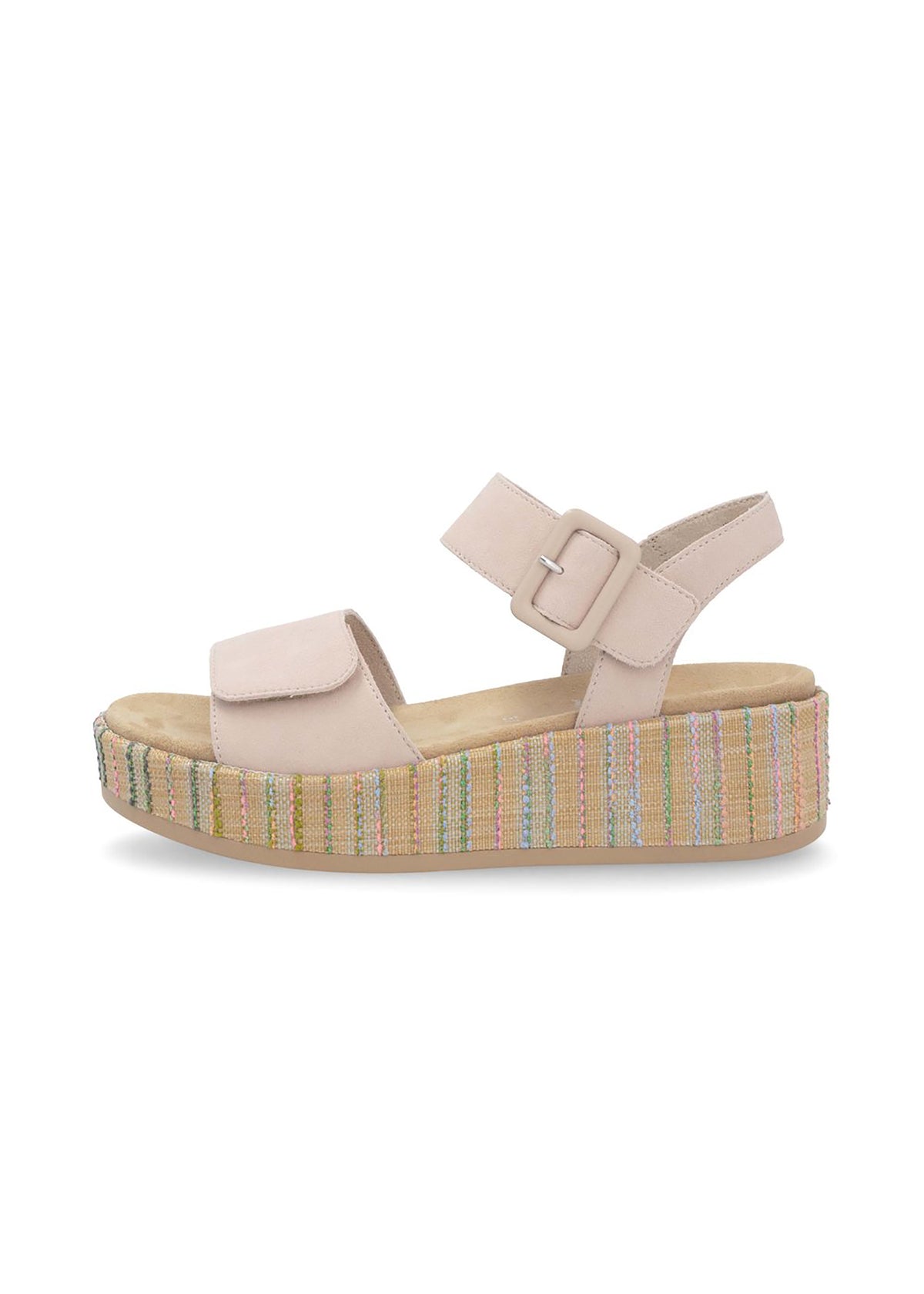 Sandals with thick sole - beige leather, multicolored sole