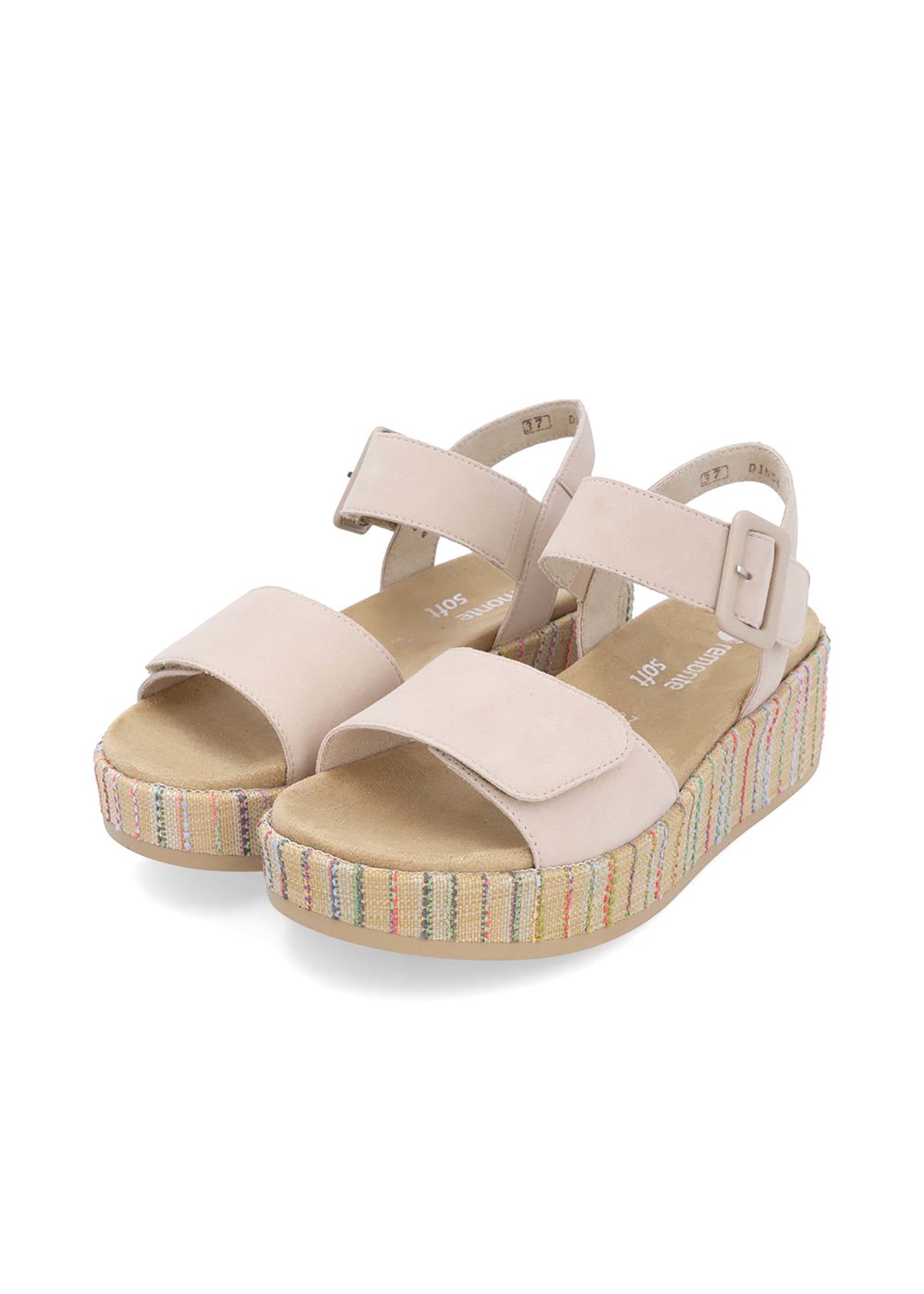 Sandals with thick sole - beige leather, multicolored sole