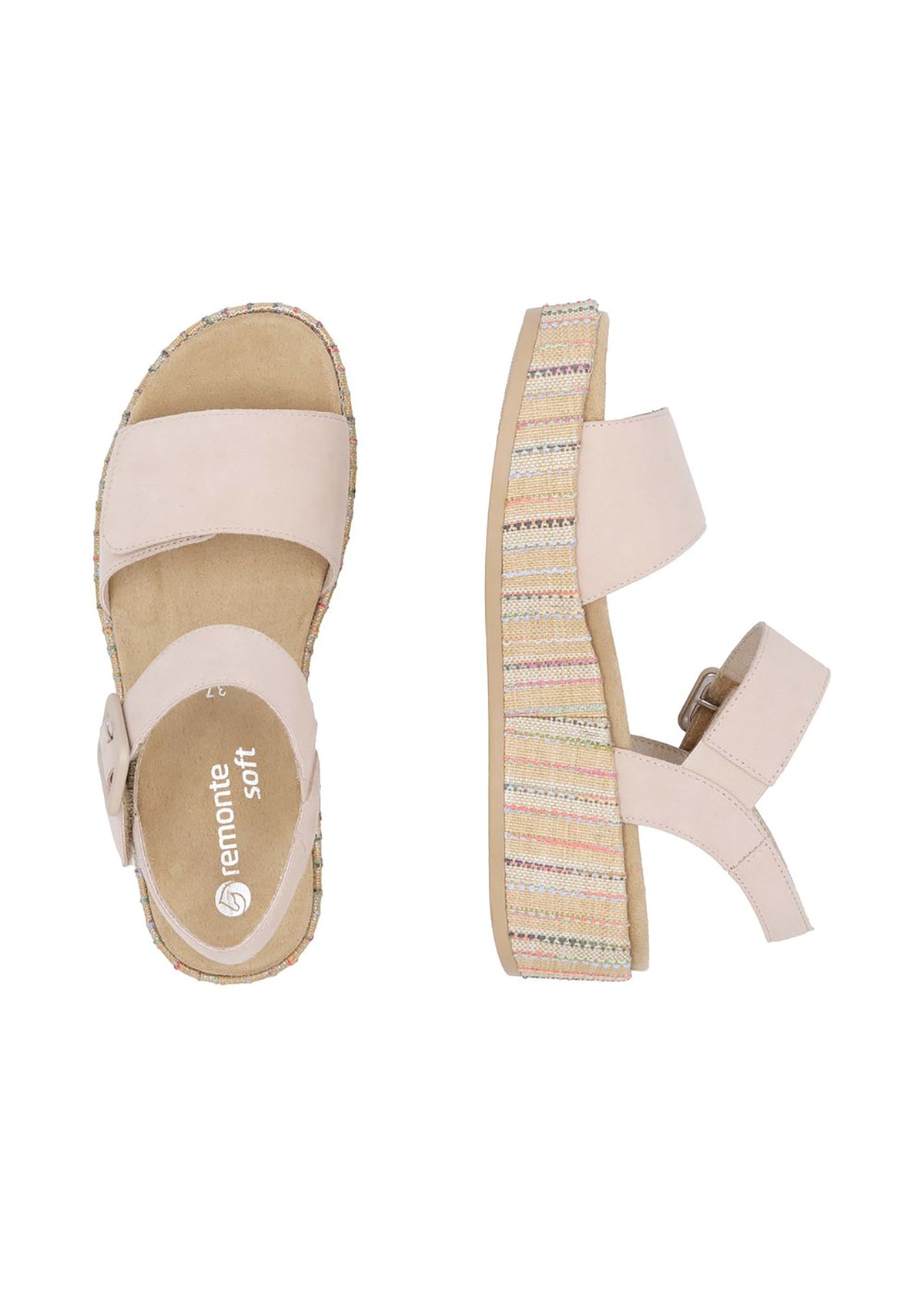 Sandals with thick sole - beige leather, multicolored sole