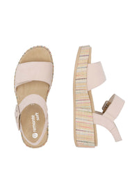Sandals with thick sole - beige leather, multicolored sole