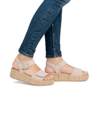 Sandals with thick sole - beige leather, multicolored sole