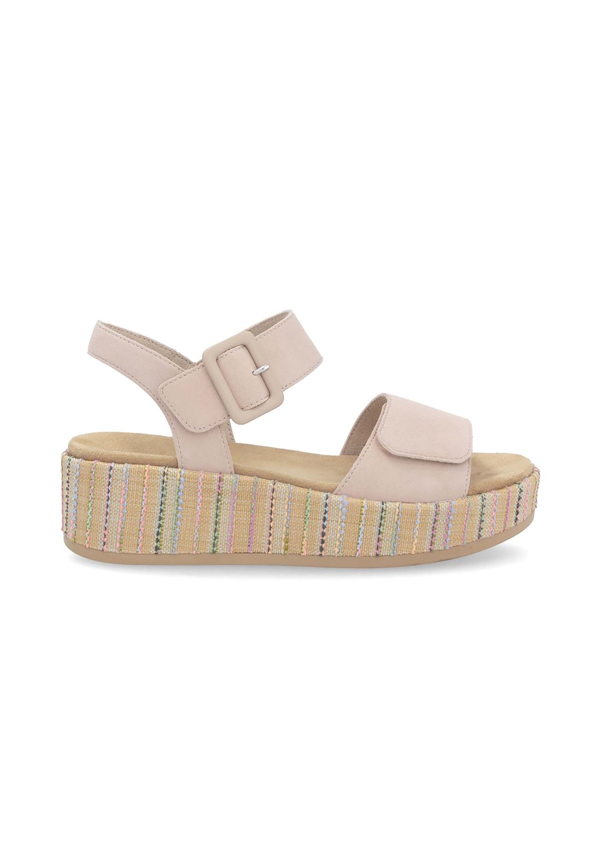 Sandals with thick sole - beige leather, multicolored sole