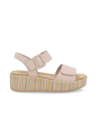 Sandals with thick sole - beige leather, multicolored sole