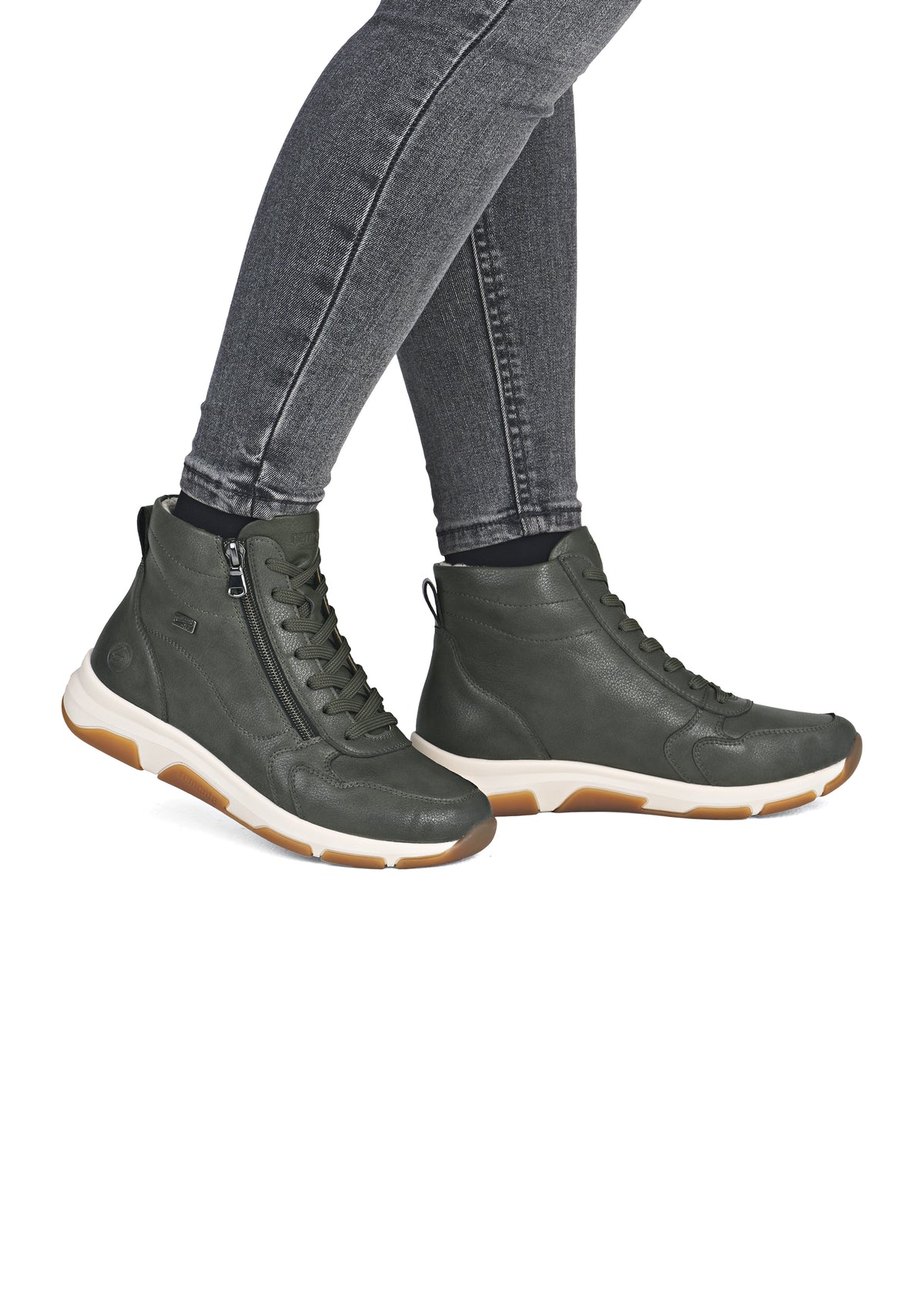 Casual ankle boots - green leather, Remonte-TEX
