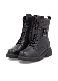 Ankelstövlar - svart läder, prydnadsspänne och kantning