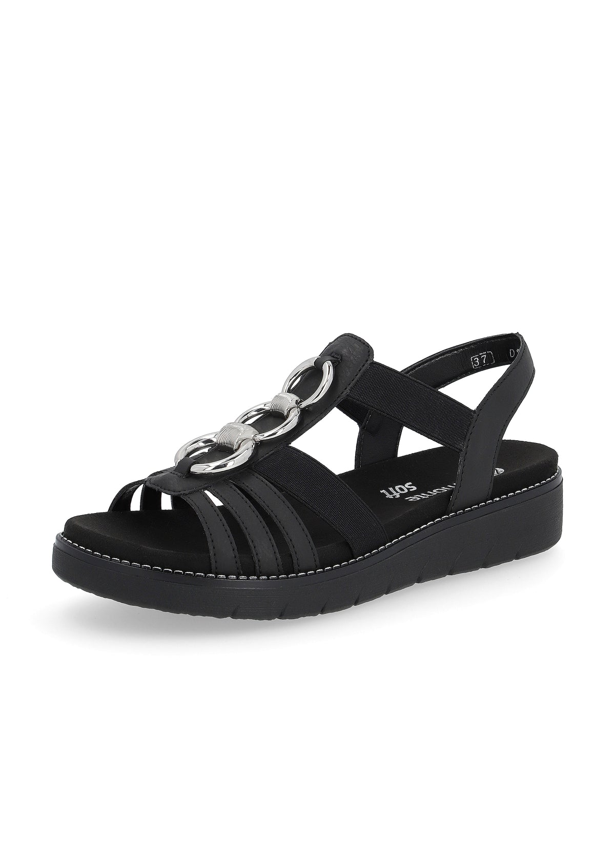 Sandaler med elastiska remmar - svart, silverfärgade prydnader, vegansk