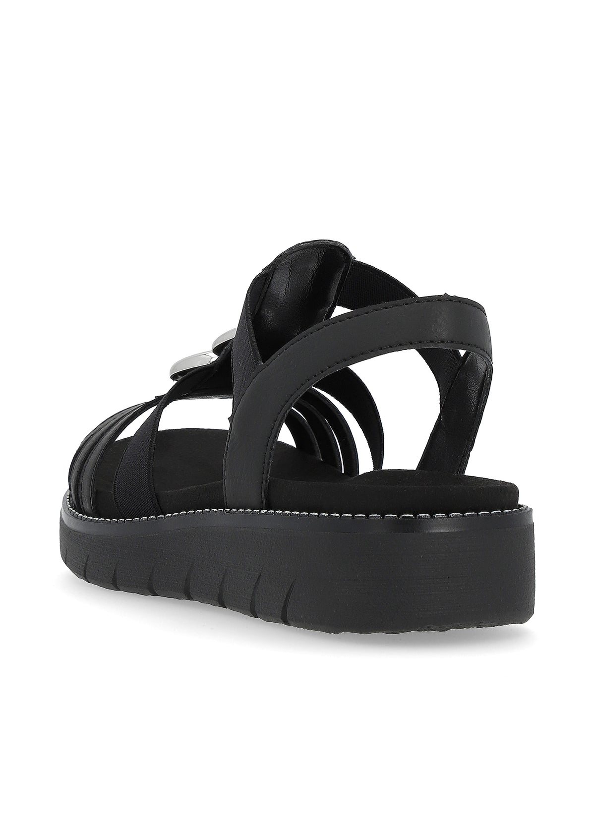 Sandaler med elastiska remmar - svart, silverfärgade prydnader, vegansk