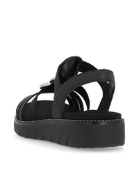 Sandaler med elastiska remmar - svart, silverfärgade prydnader, vegansk