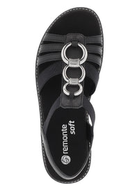 Sandaler med elastiska remmar - svart, silverfärgade prydnader, vegansk