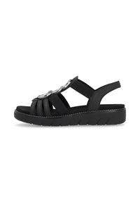 Sandaler med elastiska remmar - svart, silverfärgade prydnader, vegansk