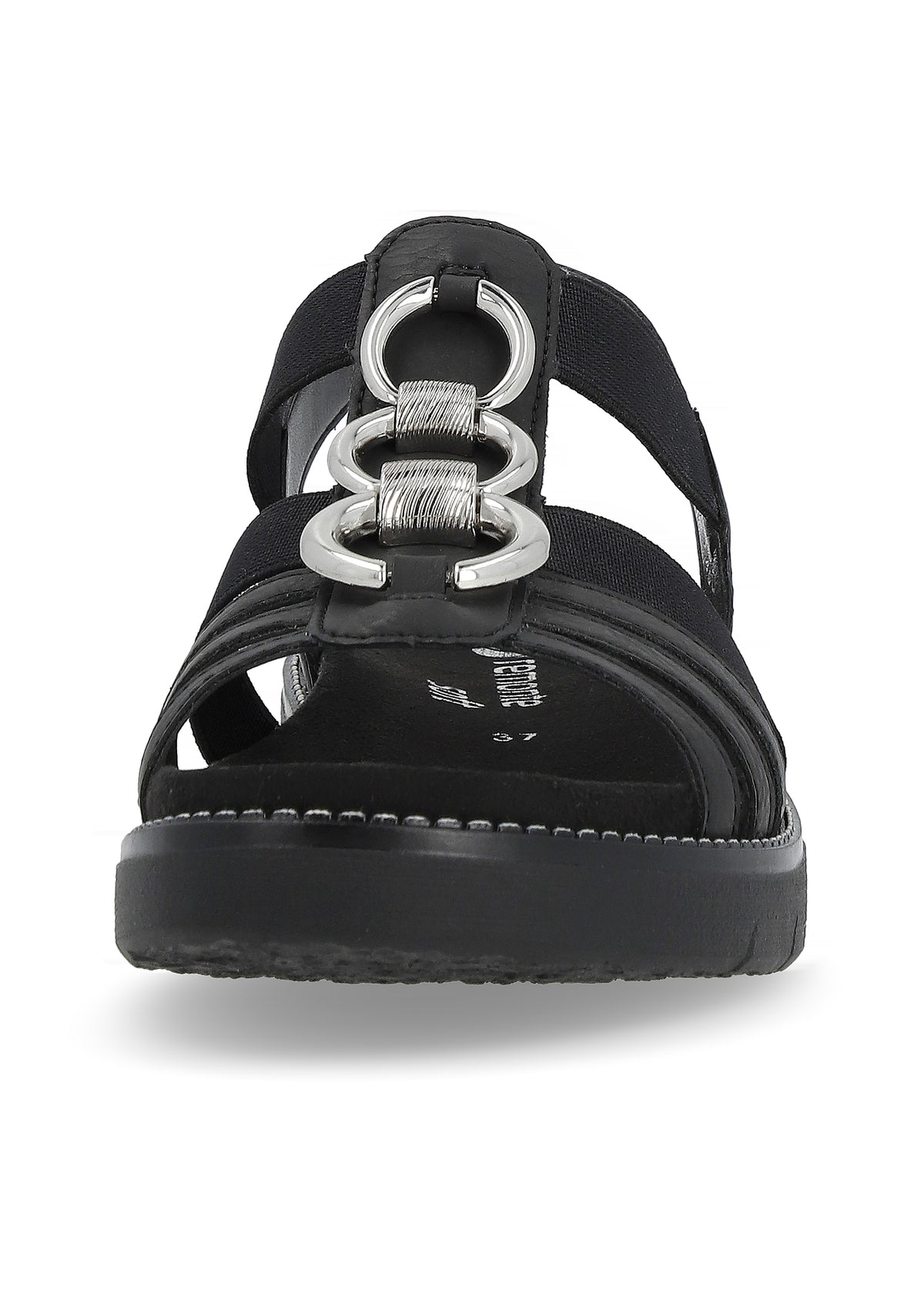 Sandaler med elastiska remmar - svart, silverfärgade prydnader, vegansk