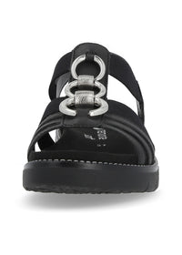 Sandaler med elastiska remmar - svart, silverfärgade prydnader, vegansk