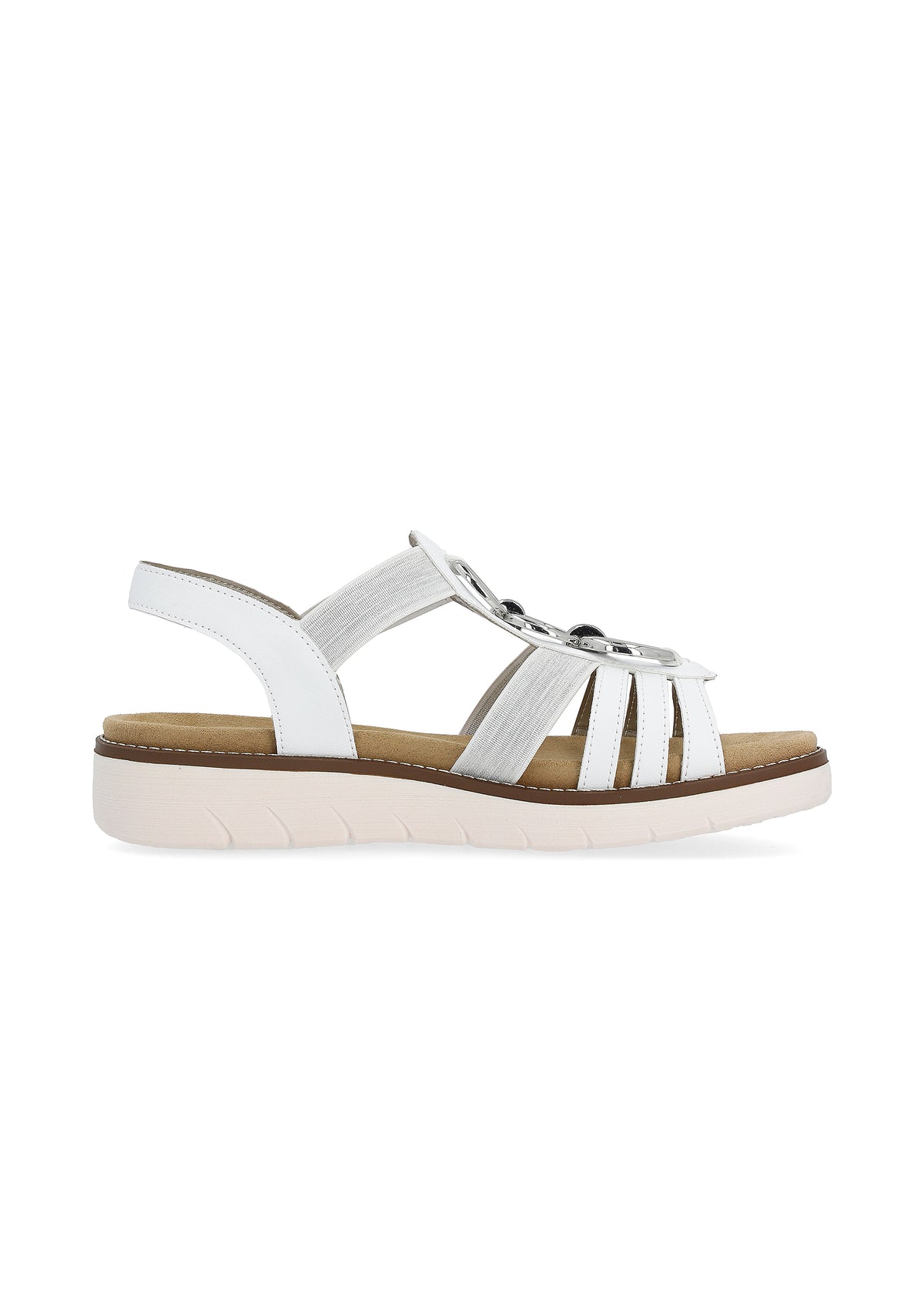 Sandals with flexible straps - white, silver decorations