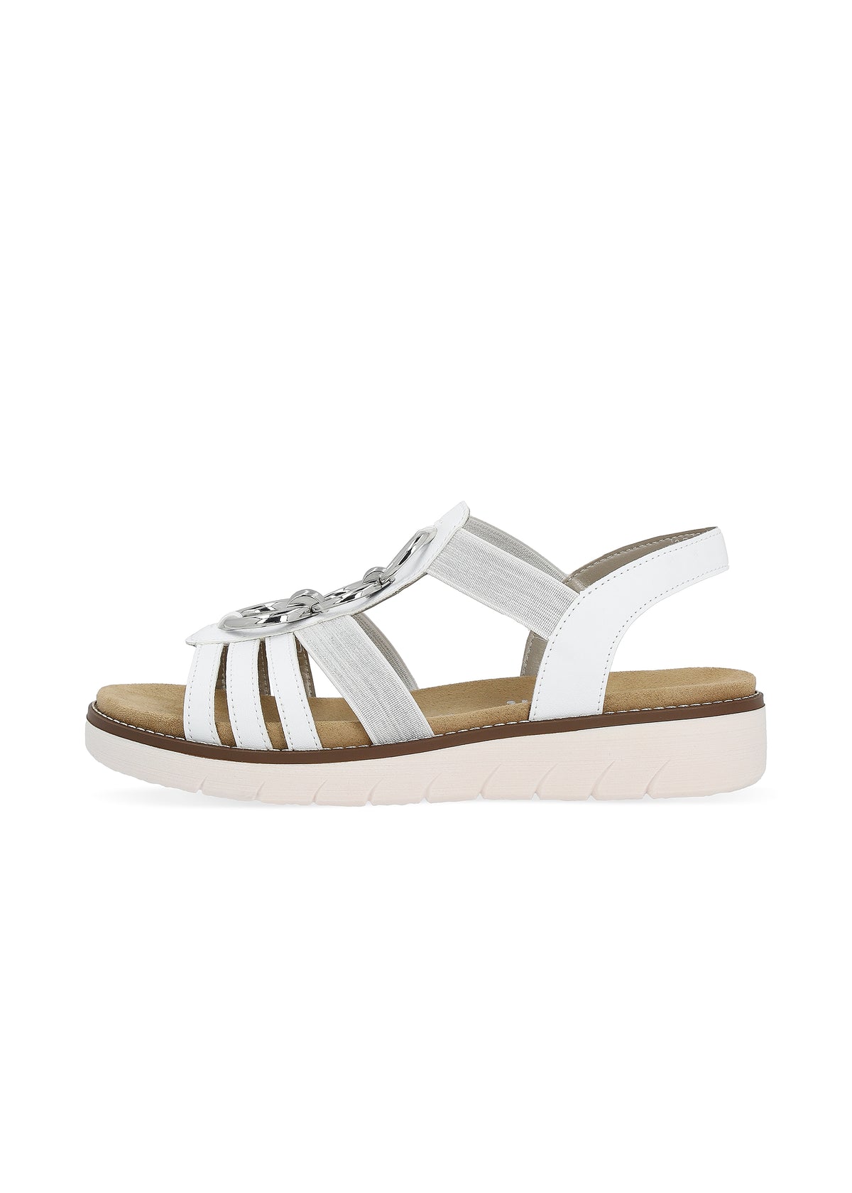 Sandals with flexible straps - white, silver decorations