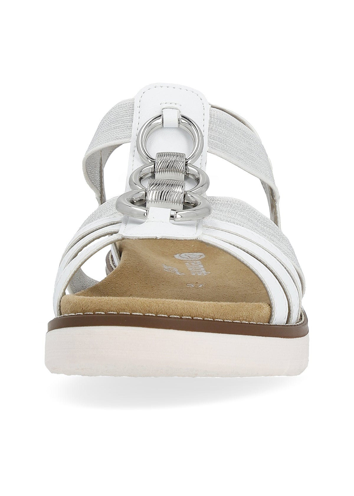 Sandals with flexible straps - white, silver decorations