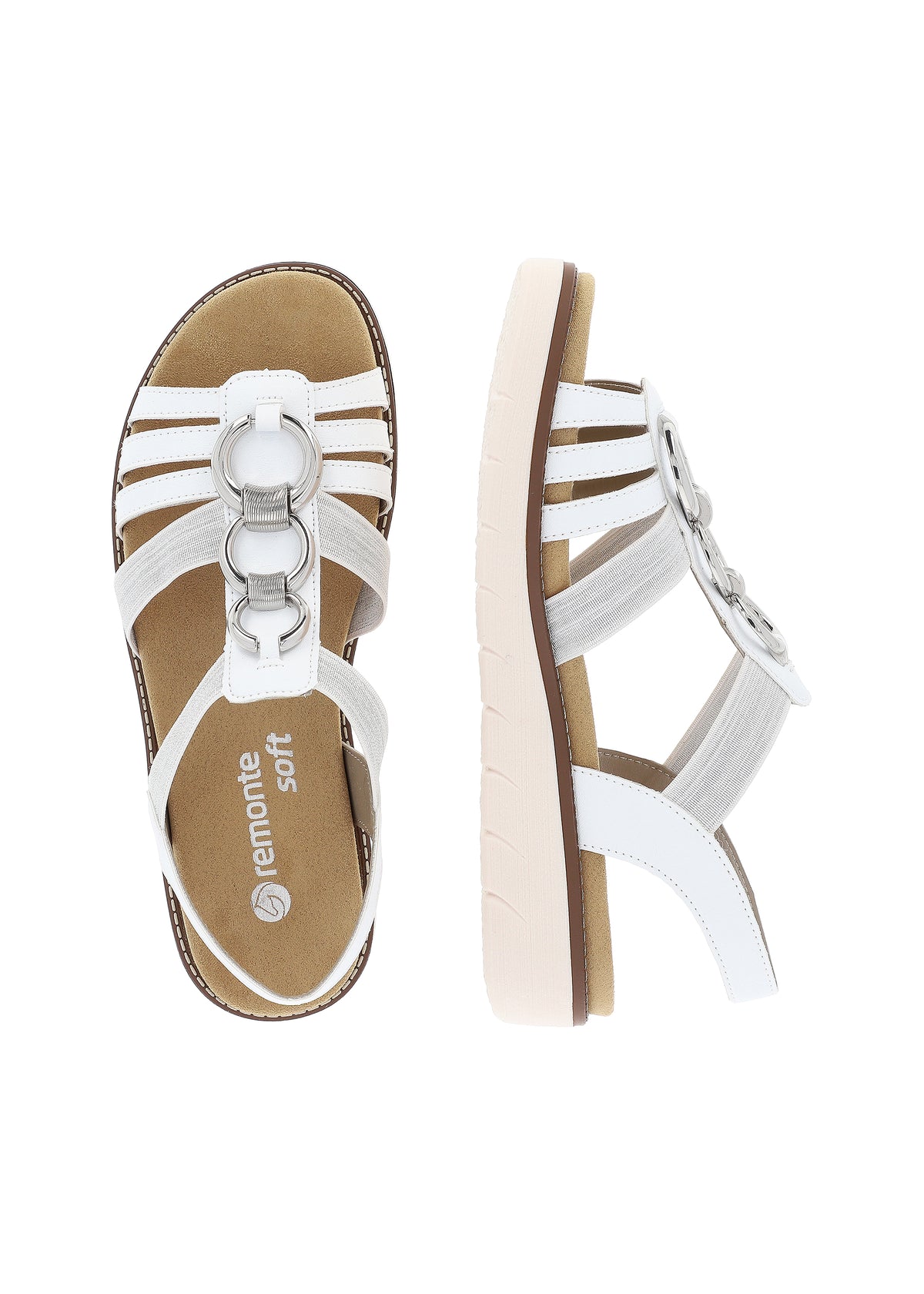 Sandals with flexible straps - white, silver decorations