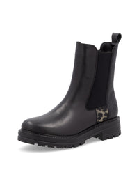 Chelsea ankle boots with thick sole - black leather, leopard pattern