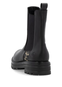 Chelsea ankle boots with thick sole - black leather, leopard pattern