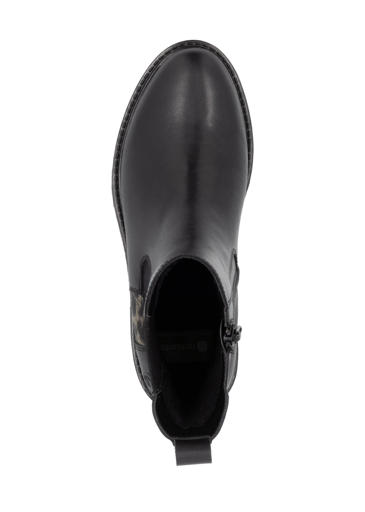 Chelsea ankle boots with thick sole - black leather, leopard pattern