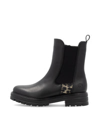 Chelsea ankle boots with thick sole - black leather, leopard pattern