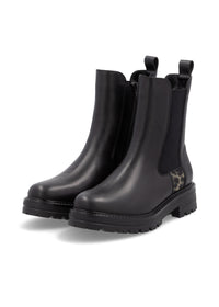 Chelsea ankle boots with thick sole - black leather, leopard pattern