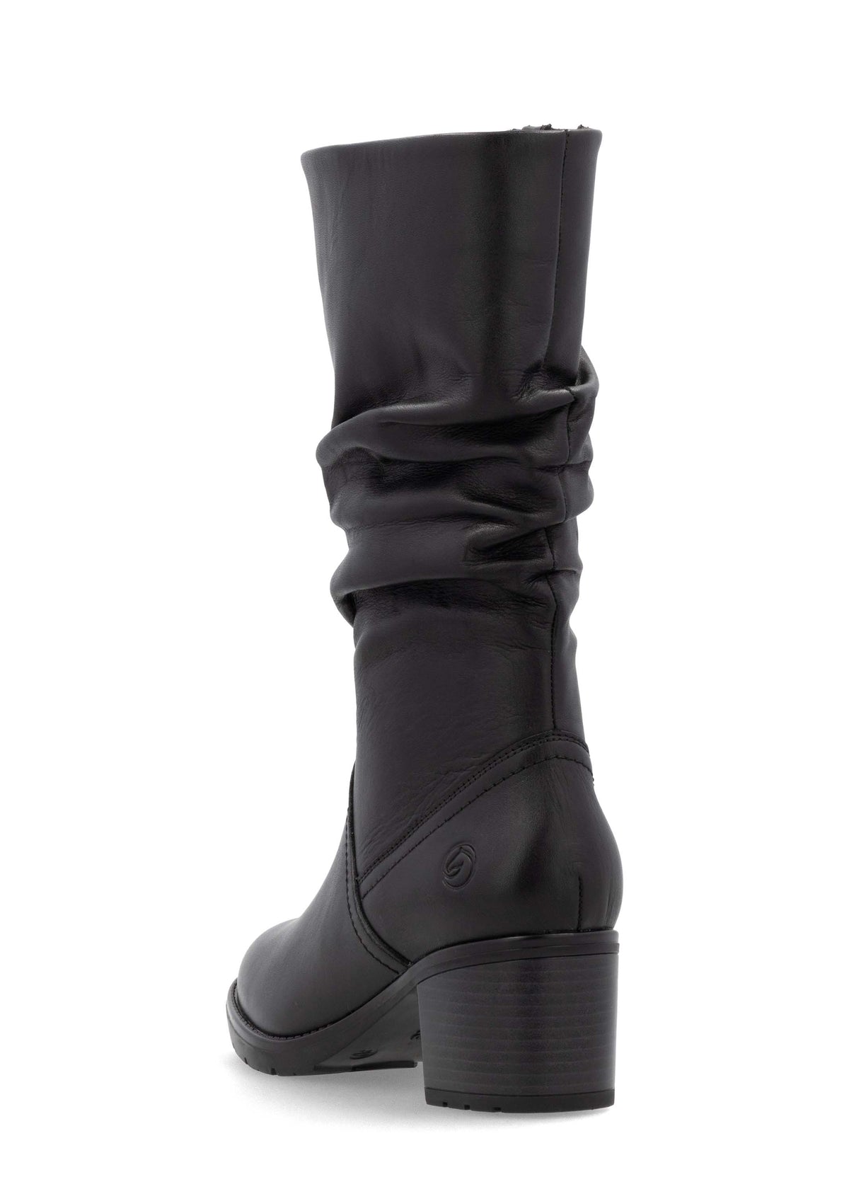 Boots with block heel - black leather, wrinkled shaft