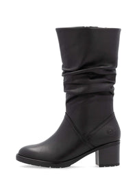 Boots with block heel - black leather, wrinkled shaft