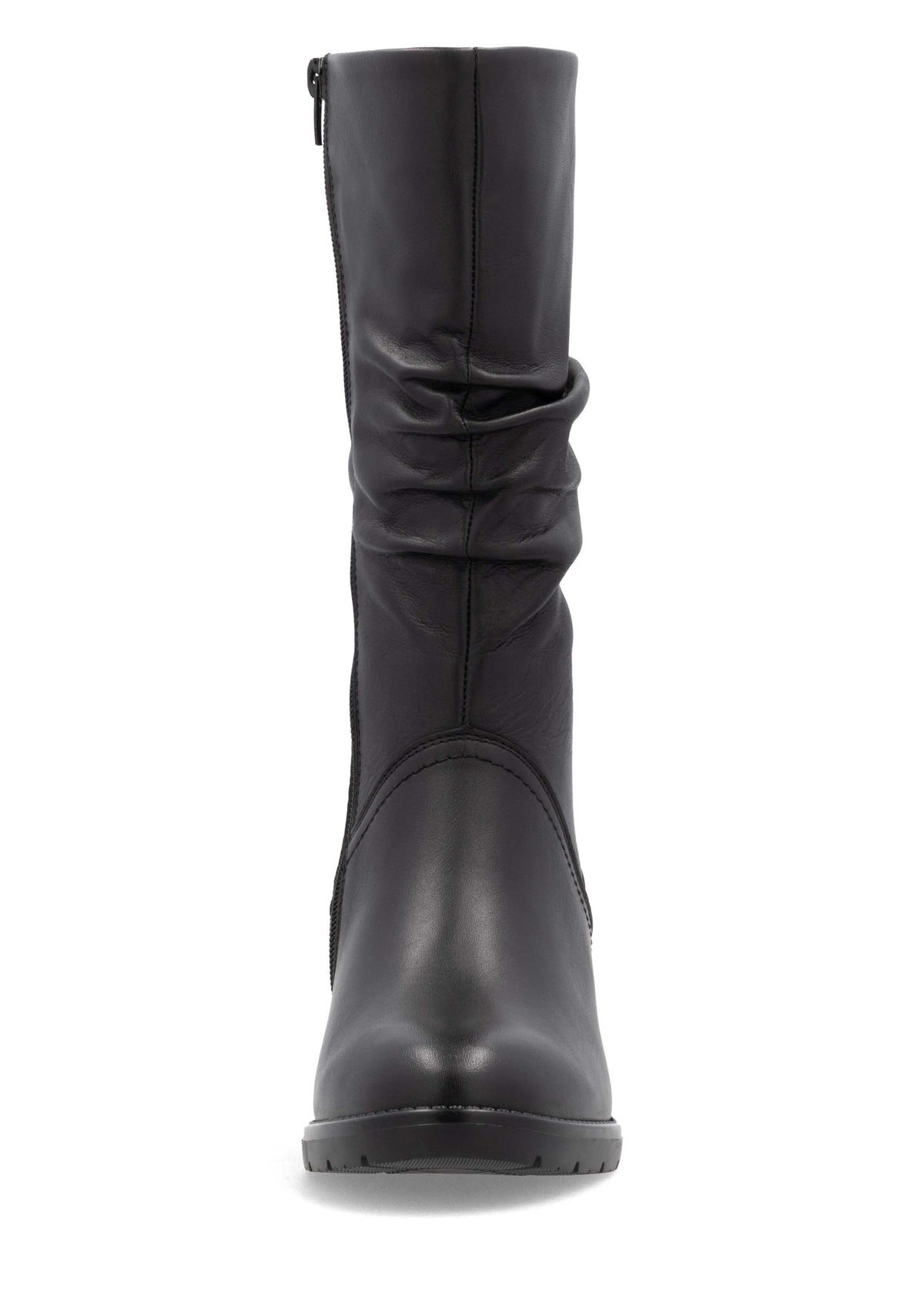 Boots with block heel - black leather, wrinkled shaft