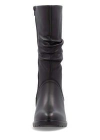 Boots with block heel - black leather, wrinkled shaft