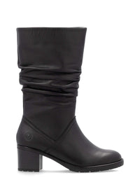 Boots with block heel - black leather, wrinkled shaft