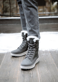 Winter boots with friction sole - grey leather, Remonte-TEX